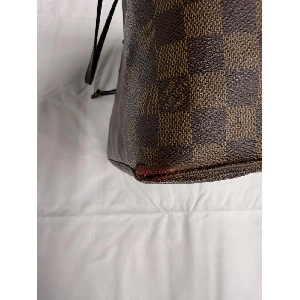 Louis Vuitton Neverfull MM Tote Bag Womens Brown Damier Ebene Red Lining Canvas - Picture 4 of 16